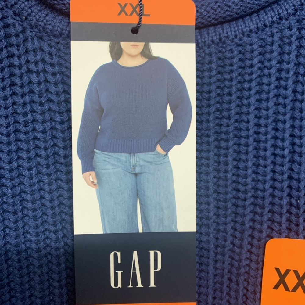 Gap Women's Roll Neck Sweater 100% Cotton Size XXL Blue Textured Stitch Pattern